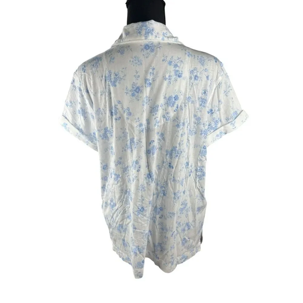 Ralph Lauren Women's Large floral Night Sleep Shirt Button Up Embroider Pocket
